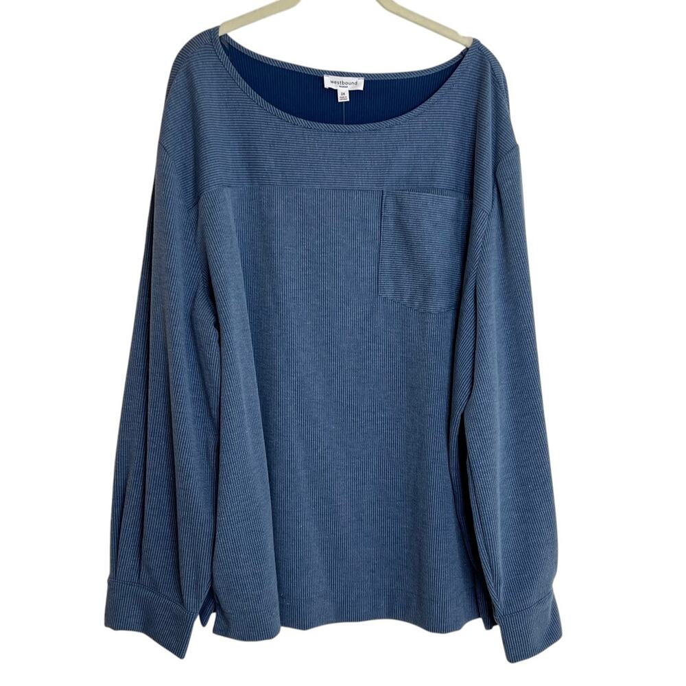 Westbound Woman Womens Top 2X Blue Ribbed Knit Long Sleeve Casual Tunic NEW